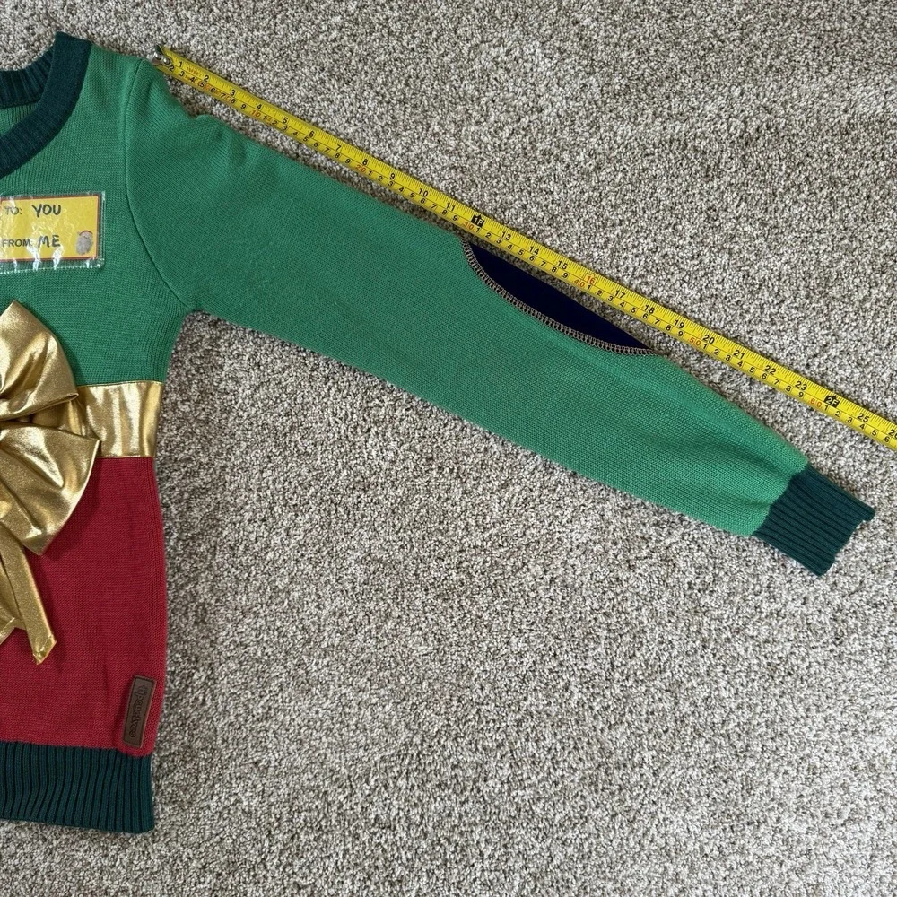 Tipsy Elves Ugly Christmas Sweater Present Gold Womens Pullover Size S